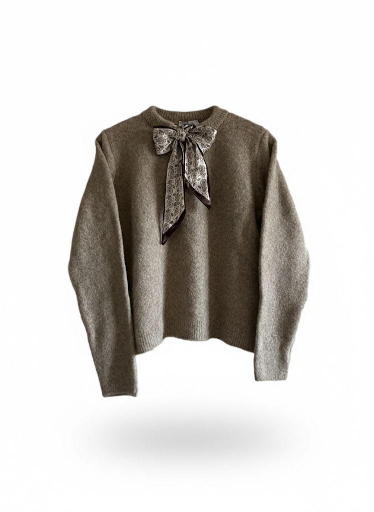 Zachte Knit Trui met Strikdetail – Beige