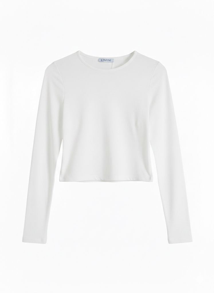 Wit Basic Crop Shirt Dames – Lange Mouwen Crop Top