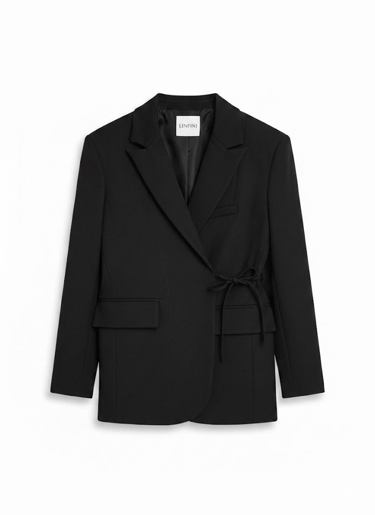 Zwarte wrap blazer met strikdetail