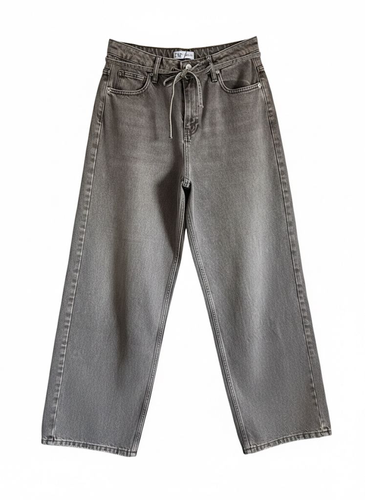 Wide Leg Denim Broek met Striksluiting – Taupe Grijs