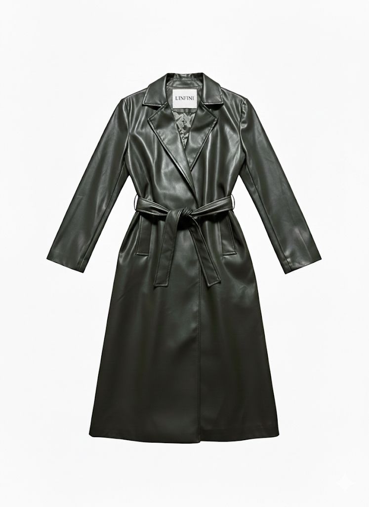 Elegante Lange Jas van Imitatieleer met Tailleceintuur