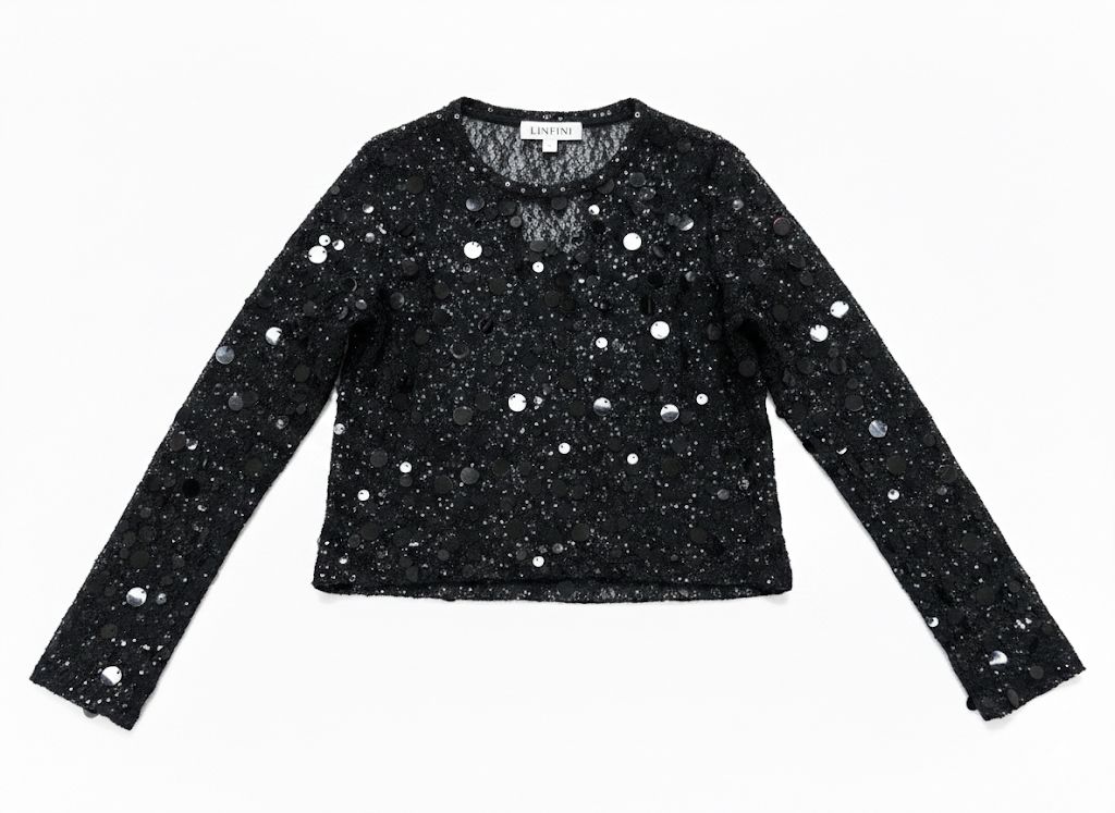 Zwart Pailletten Shirt Dames – Glitter Top met Lange Mouwen voor Feest & Avond