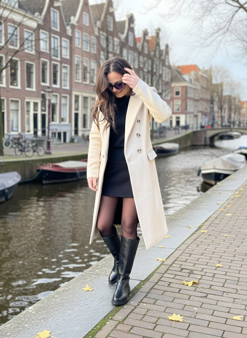 Elegante Lange Jas Dames Crème