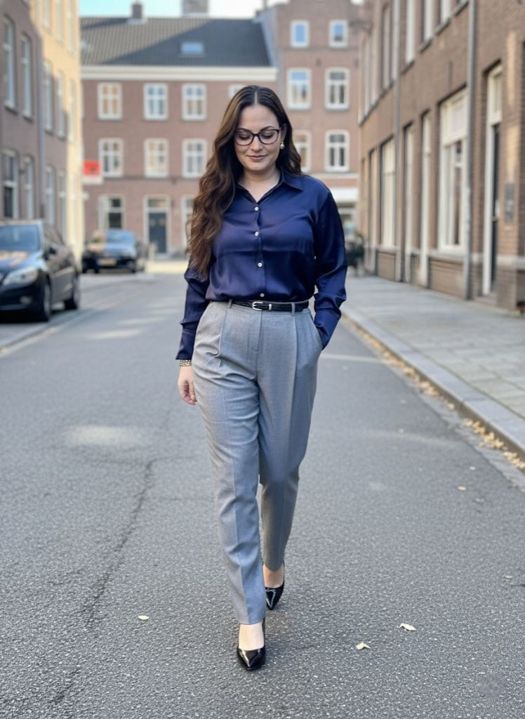 Satijnen Blouse Dames – Hoogwaardige Kwaliteit – Navy & Bordeaux