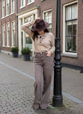 Wide Leg Denim Broek met Striksluiting – Taupe Grijs