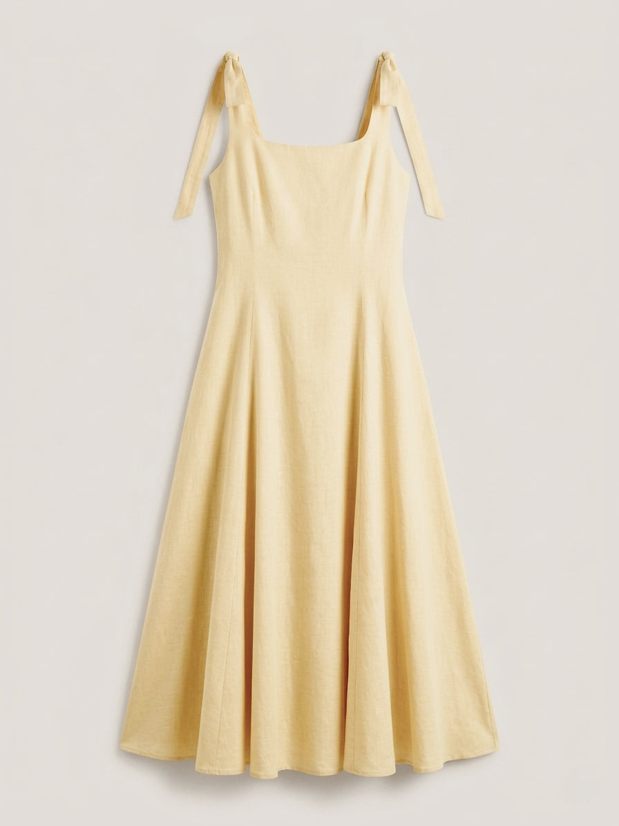 Elegante Jurk met Strikschouders – Tijdloze A-lijn Jurk in Crème