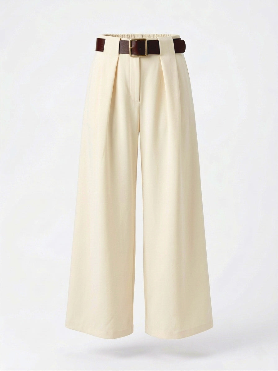 Wide Leg Broek Dames – Hoge Taille Pantalon met Riem