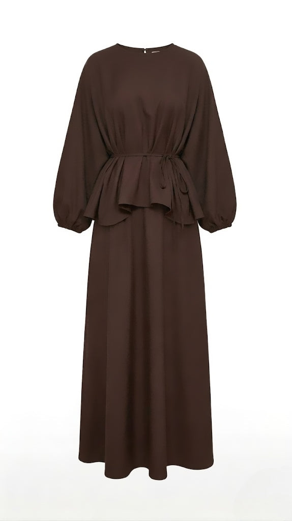 Lange Rok & Blouse Set met Ceintuur – Elegante 2-Delige Dames Outfit