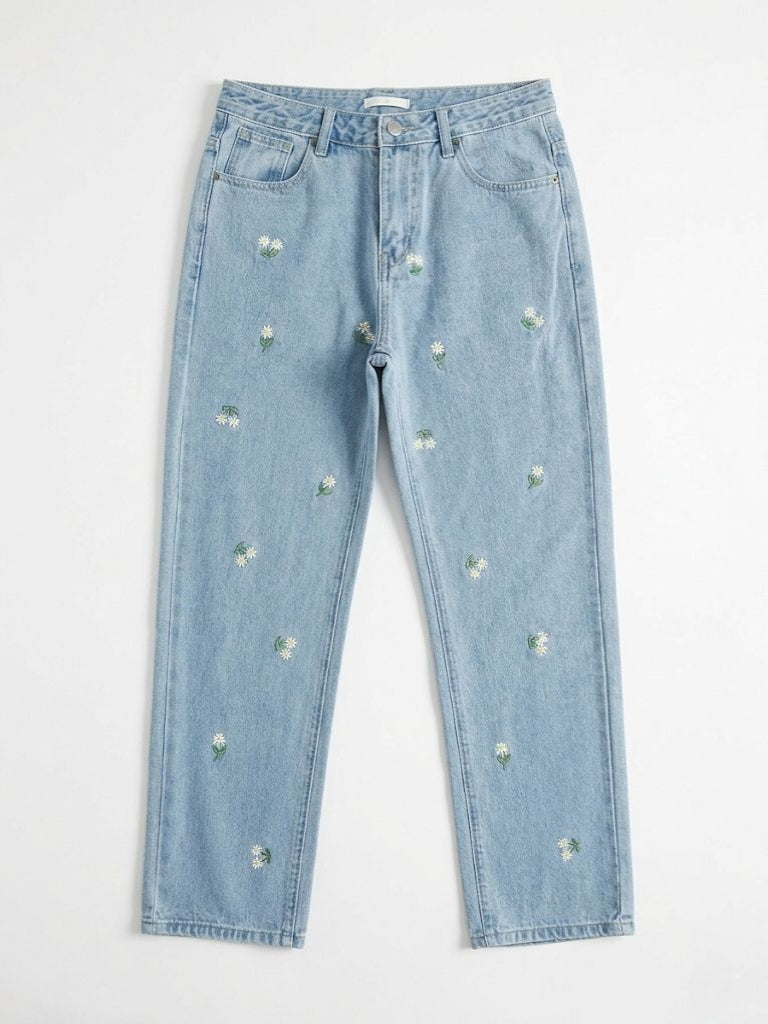 Floral Straight Leg Jeans – Lichtblauw
