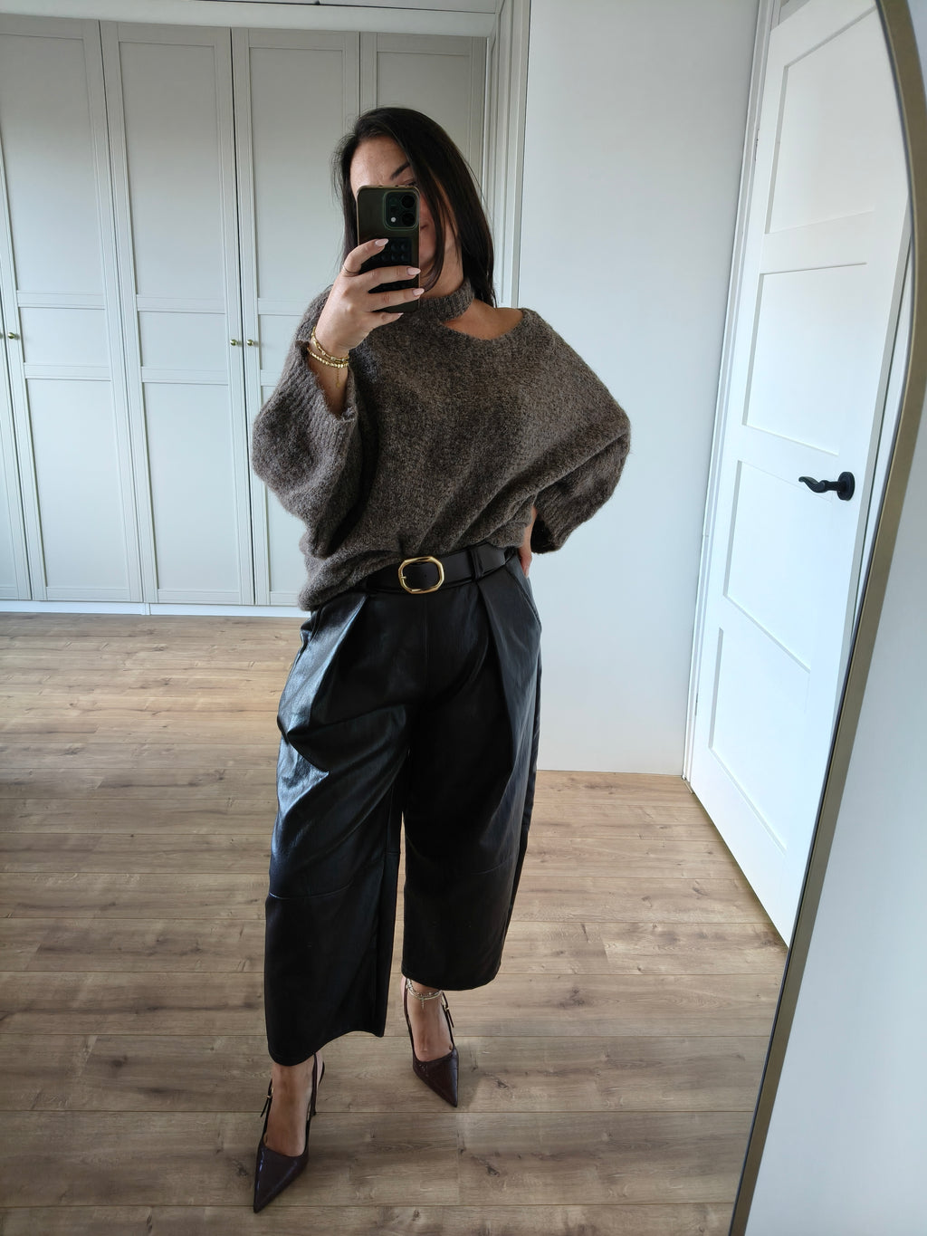 L’INFINI Leather Look Wide Leg Broek