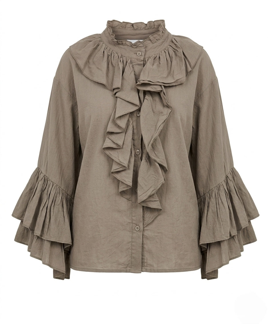 Ruffle Blouse Dames – Elegante Top met Volants en Wijde Mouwen