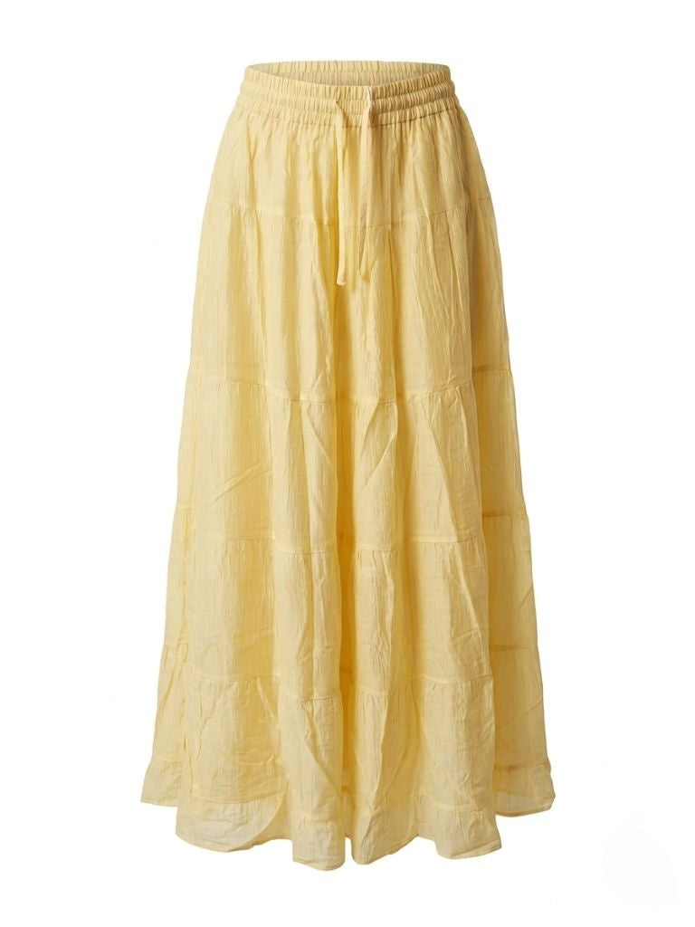 Lange Zomerrok Licht Geel & Crème | Maxi Rok Dames
