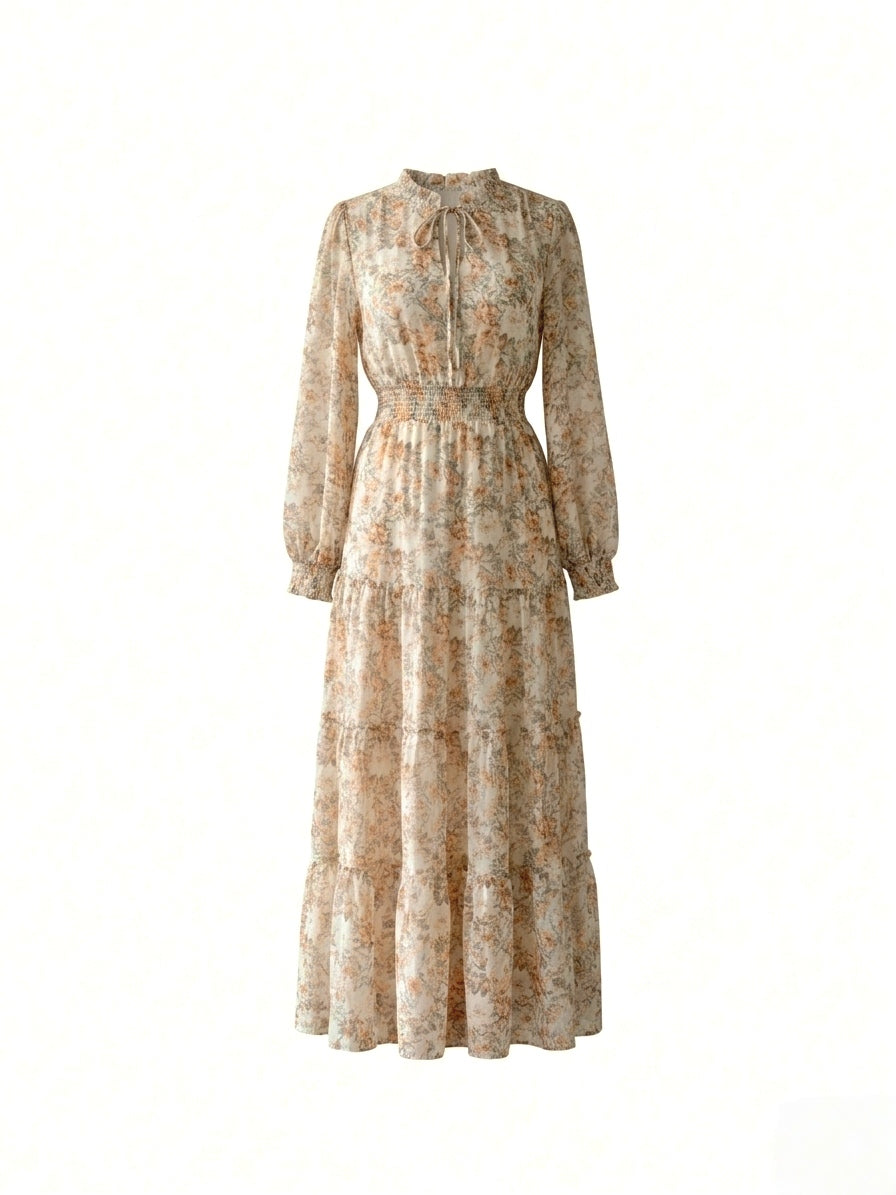 Lange Bloemenjurk met Smock Taille | Elegant & Luchtig